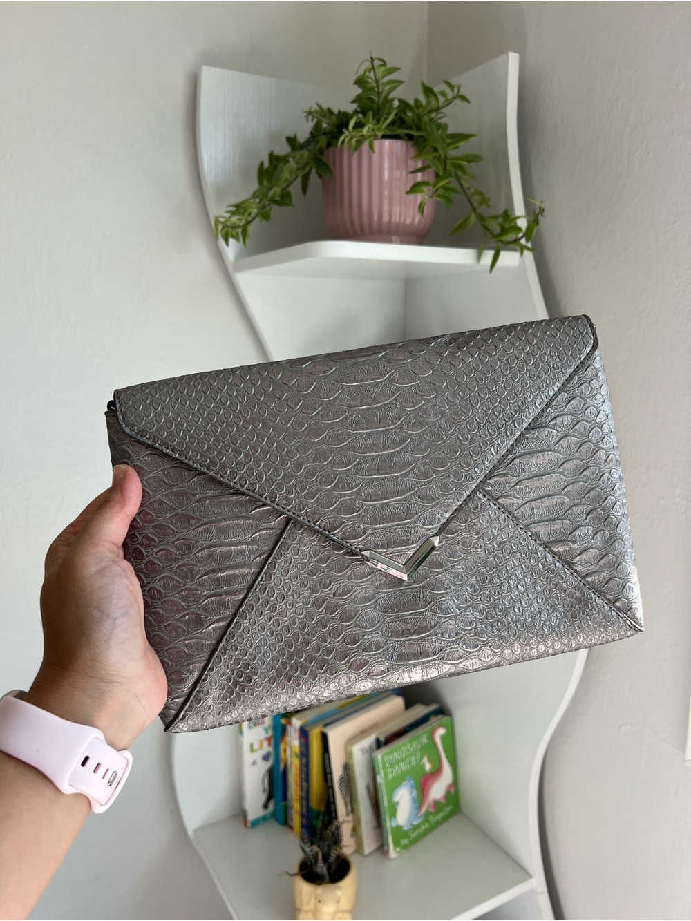 Stella $ Dot Metallic Silver Envelope Clutch Bag